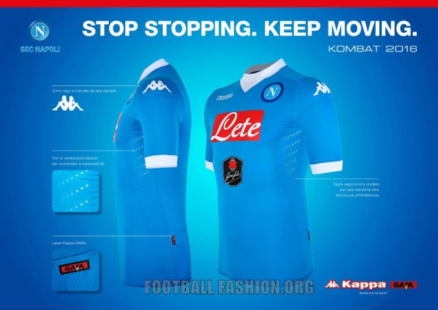 SSC Napoli 2015 2016 Blue Kappa Home Football Kit, Soccer Jersey, Maglia, Gara