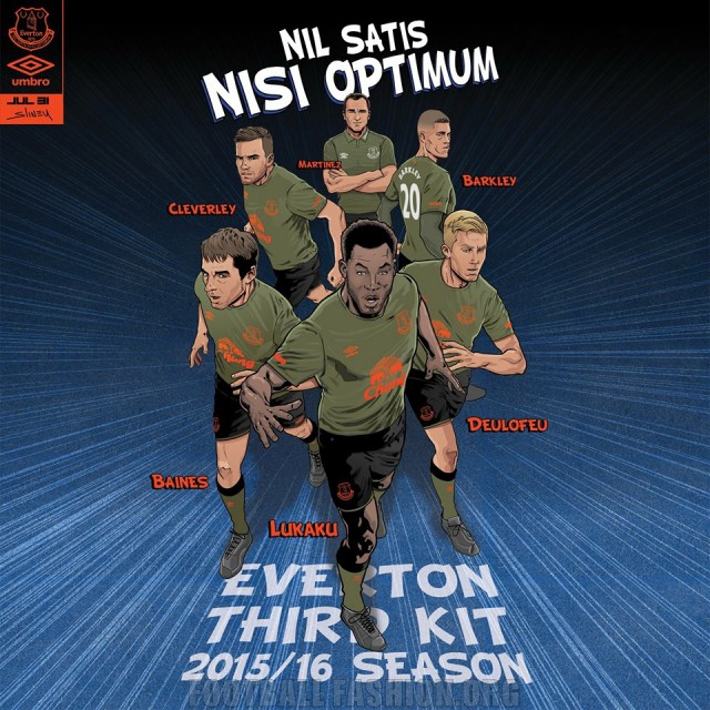 Everton Football Club 2015 2016 Green Umbro Third Kit, Soccer Jersey, Shirt, Camiseta, Maillot