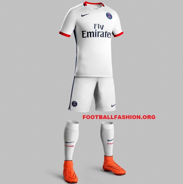 Paris Saint-Germain 2015 2016 Nike White Away Football Kit, Soccer Jersey, Shirt, Maillot