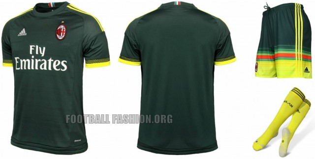 AC Milan 2015 2016 Green adidas Third Football Kit, Soccer Jersey, Shirt, Gara. Maglia, Camiseta, Maillot