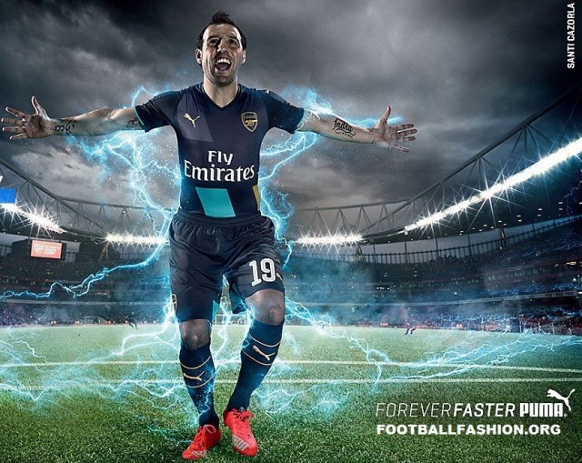 Arsenal Football Club 2015 2016 Blue PUMA Third Cup Kit, Soccer Jersey, Shirt, Maillot, Camiseta