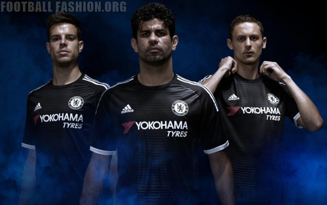 Chelsea Football Club 2015 2016 Black adidas Third Kit, Soccer Jersey, Shirt, Camiseta, Maillot, Trikot, Camisa