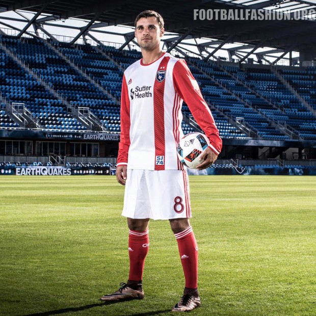 San Jose Earthquakes 2016 adidas While MLS Away Soccer Jersey, Football Shirt, Kit, Camiseta de Futbol