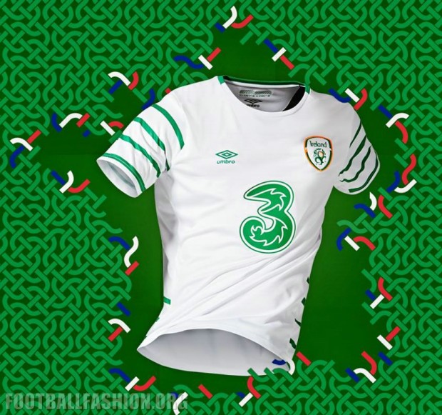 Republic of Ireland White EURO 2016 Umbro Away Football Kit, Soccer Jersey, Shirt