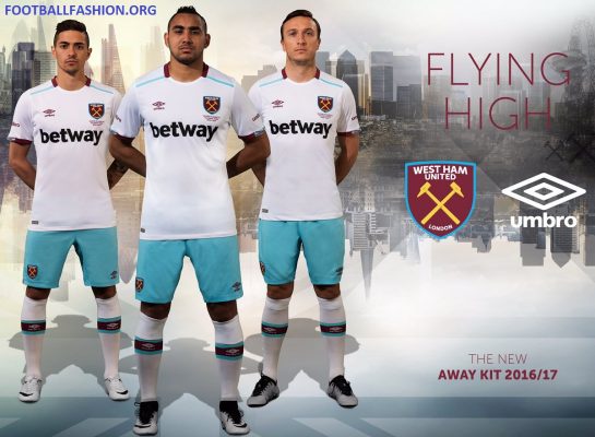 West Ham United 2016 2017 Umbro White Away Football Kit, Soccer Jersey, Shirt, Maillot