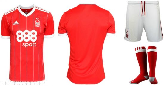 Nottingham Forest FC 2017 2018 adidas Home Football Kit, Soccer Jersey, Shirt