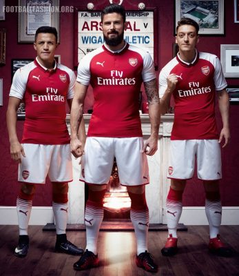 Arsenal FC 2017 2018 PUMA Home Football Kit, Soccer Jersey, Shirt, Maillot, Camiseta, Camisa, Trikot, Tenue, Equipacion