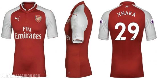 Arsenal FC 2017 2018 PUMA Home Football Kit, Soccer Jersey, Shirt, Maillot, Camiseta, Camisa, Trikot, Tenue, Equipacion