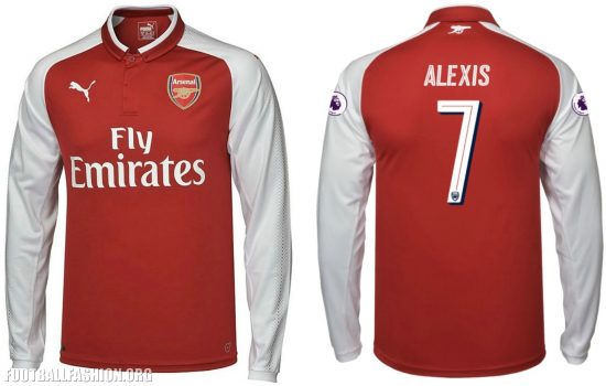 Arsenal FC 2017 2018 PUMA Home Football Kit, Soccer Jersey, Shirt, Maillot, Camiseta, Camisa, Trikot, Tenue, Equipacion
