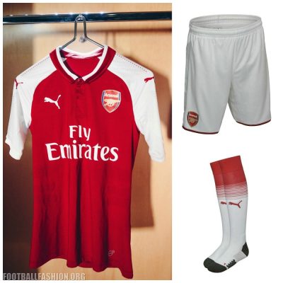 Arsenal FC 2017 2018 PUMA Home Football Kit, Soccer Jersey, Shirt, Maillot, Camiseta, Camisa, Trikot, Tenue, Equipacion