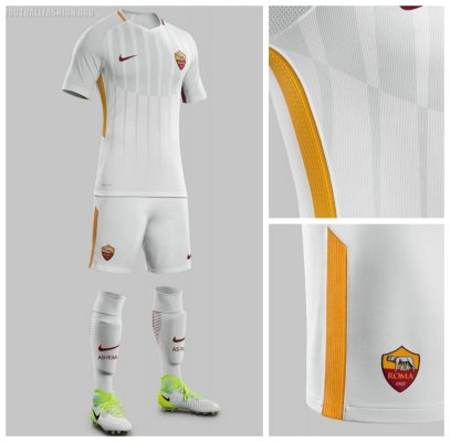 AS Roma 2017 2018 Nike White Away Football Kit, Soccer Jersey, Shirt, Gara, Maglia, Maillot, Trikot