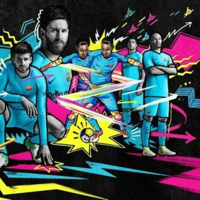 FC Barcelona 2017 2018 Nike Away Football Kit, Soccer Jersey, Shirt, Camiseta, Equipacion, Camisa, Maillot, Trikot, Tenue