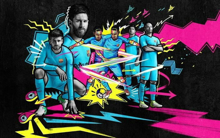 FC Barcelona 2017 2018 Nike Away Football Kit, Soccer Jersey, Shirt, Camiseta, Equipacion, Camisa, Maillot, Trikot, Tenue