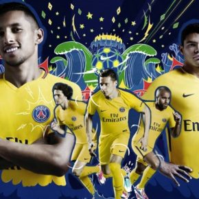 Paris Saint-Germain 2017 2018 Nike Yellow Brazil Away Football Kit, Soccer Jersey, Shirt, Camisa, Camiseta, Trikot, Maillot