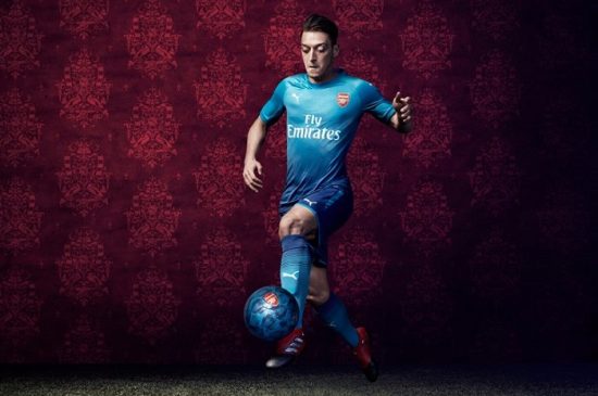 Arsenal FC 2017 2018 PUMA Blue Away Football Kit, Soccer Jersey, Shirt, Maillot, Camiseta, Camisa, Trikot, Tenue, Equipacion