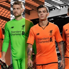 Liverpool FC 125th Anniversary 2017 2018 New Balance Otange Third Football Kit, Soccer Jersey, Shirt, Camiseta de Futbol, Camisa, Maillot, Trikot, Tenue