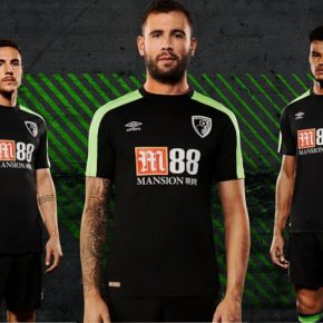 AFC Bournemouth 2017 2018 Umbro Black Third Football Kit, Soccer Jersey, Shirt, Camiseta, Maillot