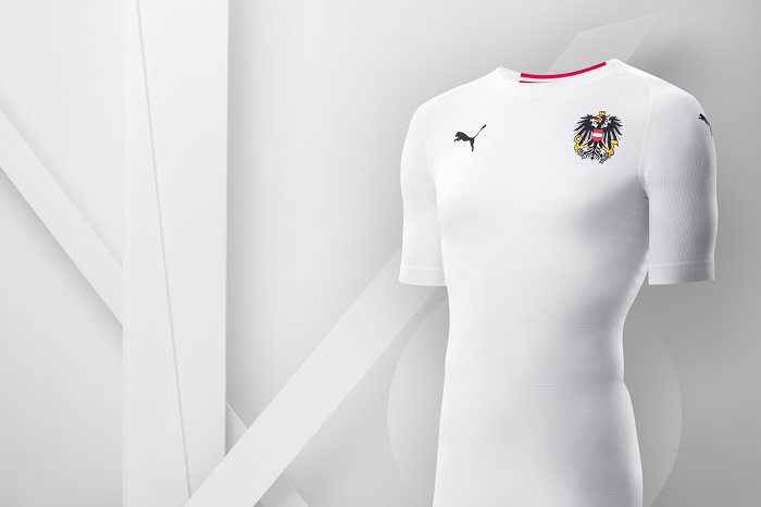 Austria 2018 2019 PUMA White Away Football Kit, Soccer Jersey, Shirt, Österreich Trikot