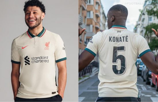 Liverpool FC 2021 2022 Nike Cream Away Football Kit, 2021-22 Soccer Jersey, 2021/22 Shirt, Camiseta, Camisa, Maillot, 21/22 Trikot