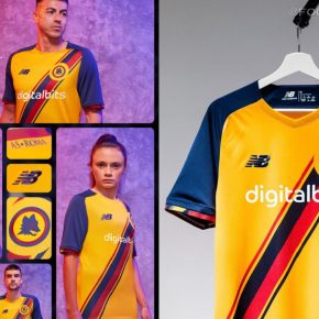 AS Roma 2021 2022 New Balance Yellow Third Football Kit, 2021-22 Soccer Jersey, 2021/22 Football Kit, Camiseta 21-22, Camisa 21/22, Maglia