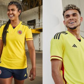 Colombia 2022 2023 adidas Home Football Kit, 2022-23 Shirt, 2022/23 Soccer Jersey, Camiseta de Futbol 22-23, Camisa 22/23, Camisola, Trikot, Maglia, Gara, Maillot