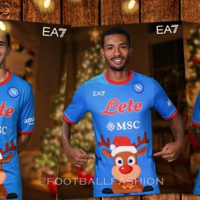 SSC Napoli 2022 2023 EA7 Christmas Football Kit, 2022-23 Shirt, 2022/23 Soccer Jersey, Camiseta de Futbol 22-23, Camisa 22/23, Camisola, Trikot, Maglia Natale, Maillot