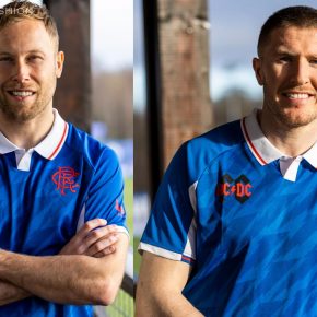 Rangers FC AC/DC 2023 CastoreHome Football Kit, 2023/24 Shirt, 23/24 Soccer Jersey, Camiseta de Futbol 2023-24, Camisa 23-24, Camisola, Trikot, Maglia, Maillot, Camiseta