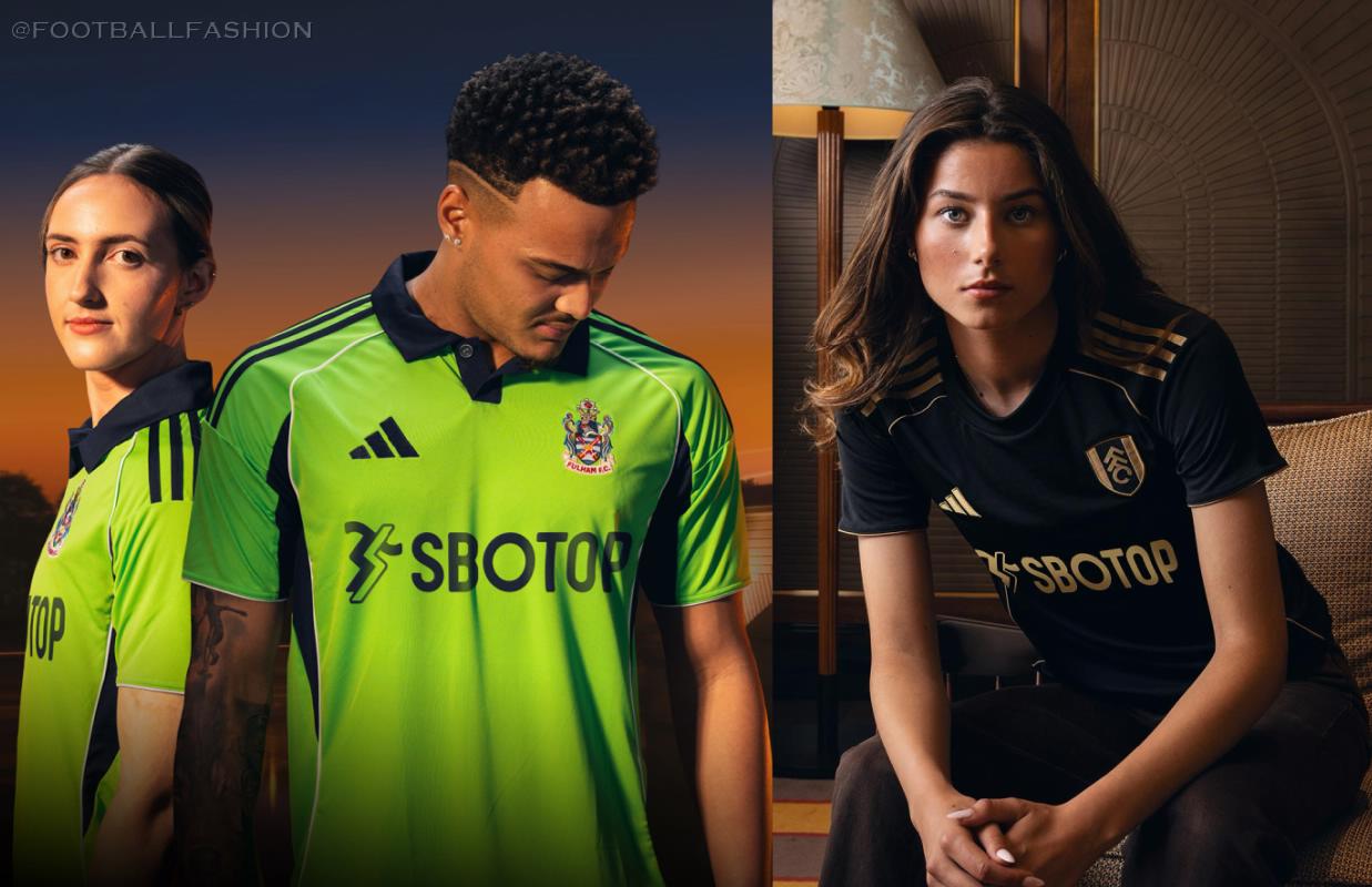 Fulham release their adidas 2025/26 away and third kits, featuring a 90s-inspired green away shirt and a sleek black-and-gold third strip.