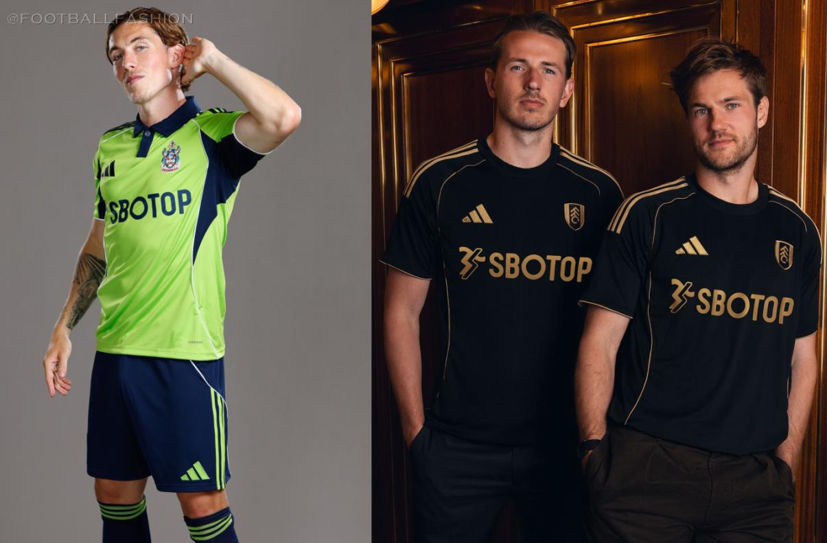Fulham release their adidas 2025/26 away and third kits, featuring a 90s-inspired green away shirt and a sleek black-and-gold third strip.