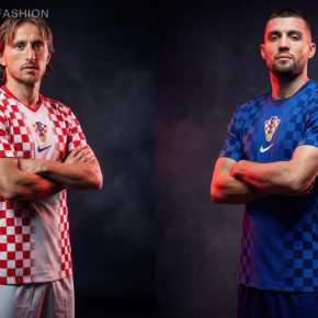 Croatia 2026 World Cup home and away jerseys by Nike — red and white checkerboard home kit alongside dark blue away shirt