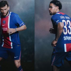 PSG 2026/27 Nike home jersey showing royal blue base and central red stripe