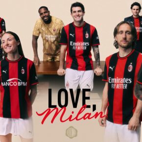 The new PUMA AC Milan 2026/27 jersey showcasing the classic wide red and black stripes on the front and back.