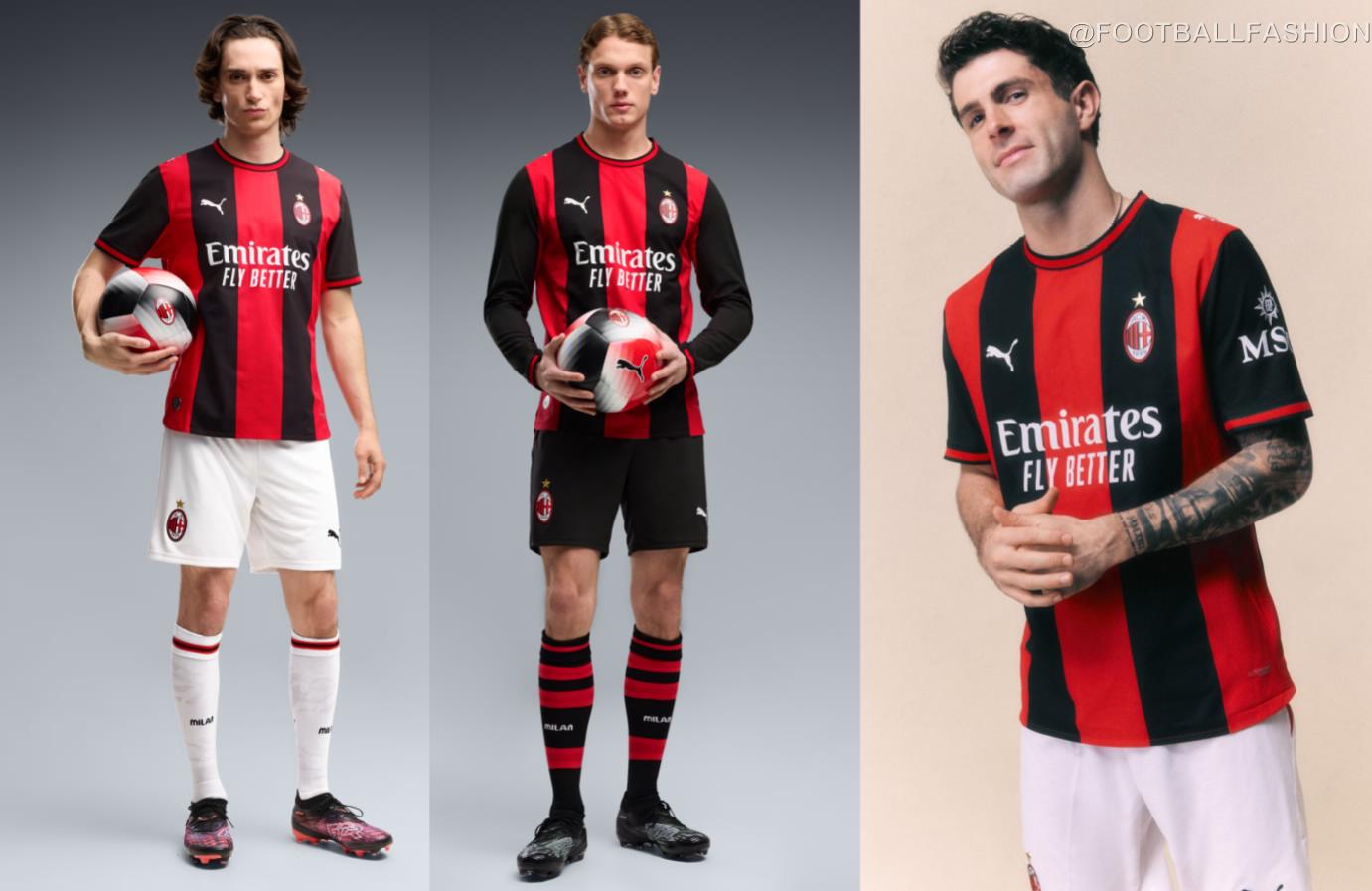 The new PUMA AC Milan 2026/27 jersey showcasing the classic wide red and black stripes on the front and back.
