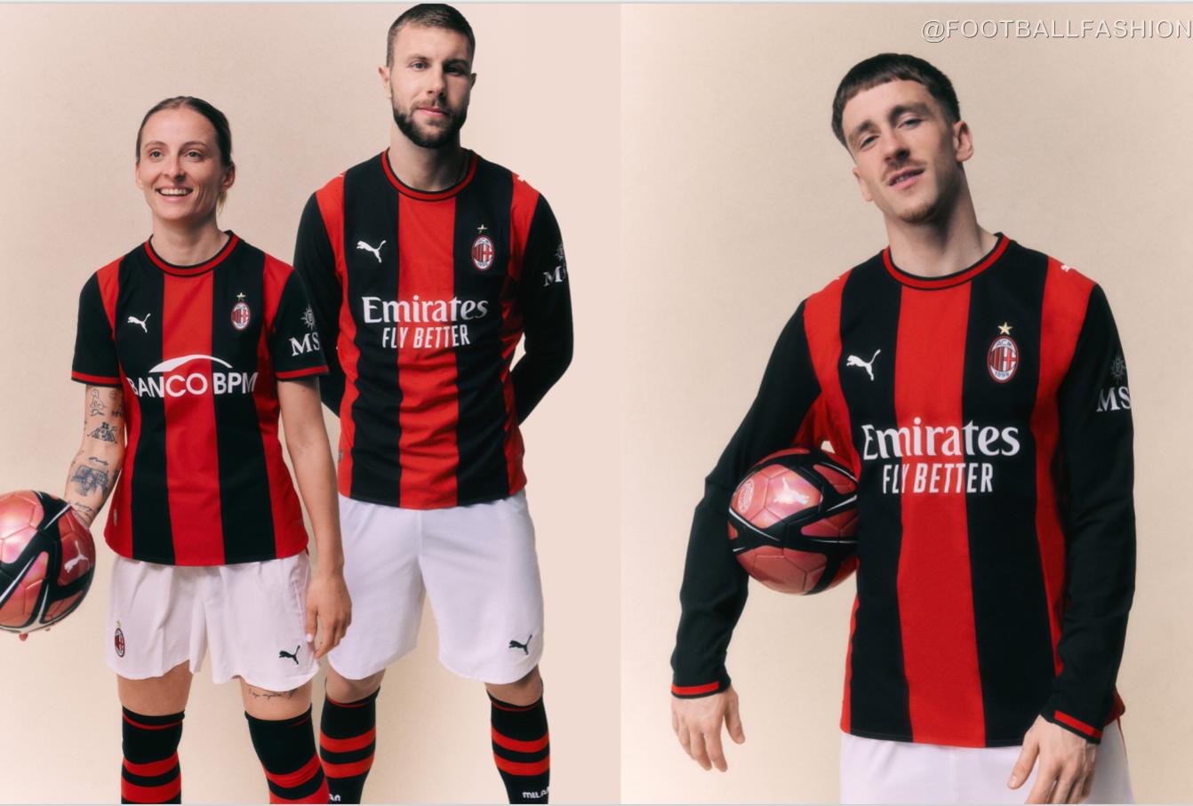 The new PUMA AC Milan 2026/27 jersey showcasing the classic wide red and black stripes on the front and back.