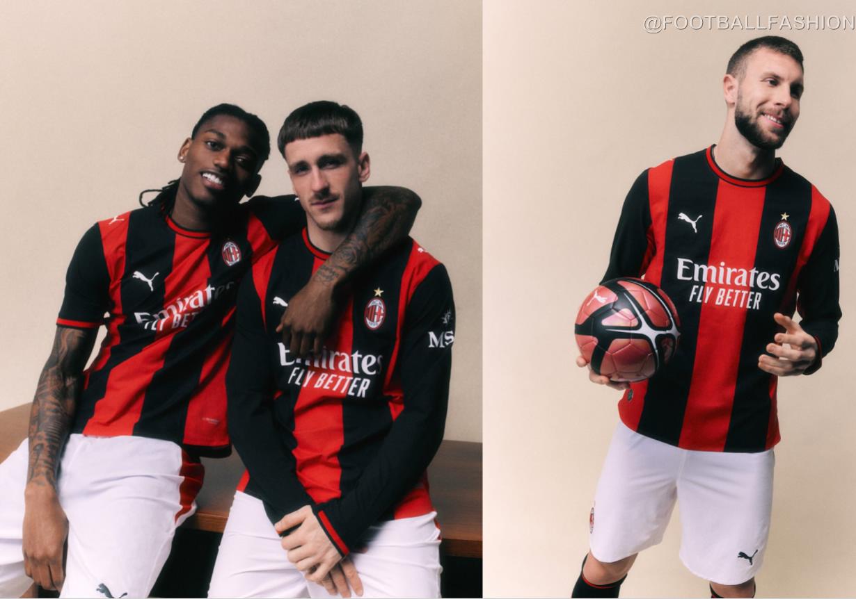 The new PUMA AC Milan 2026/27 jersey showcasing the classic wide red and black stripes on the front and back.