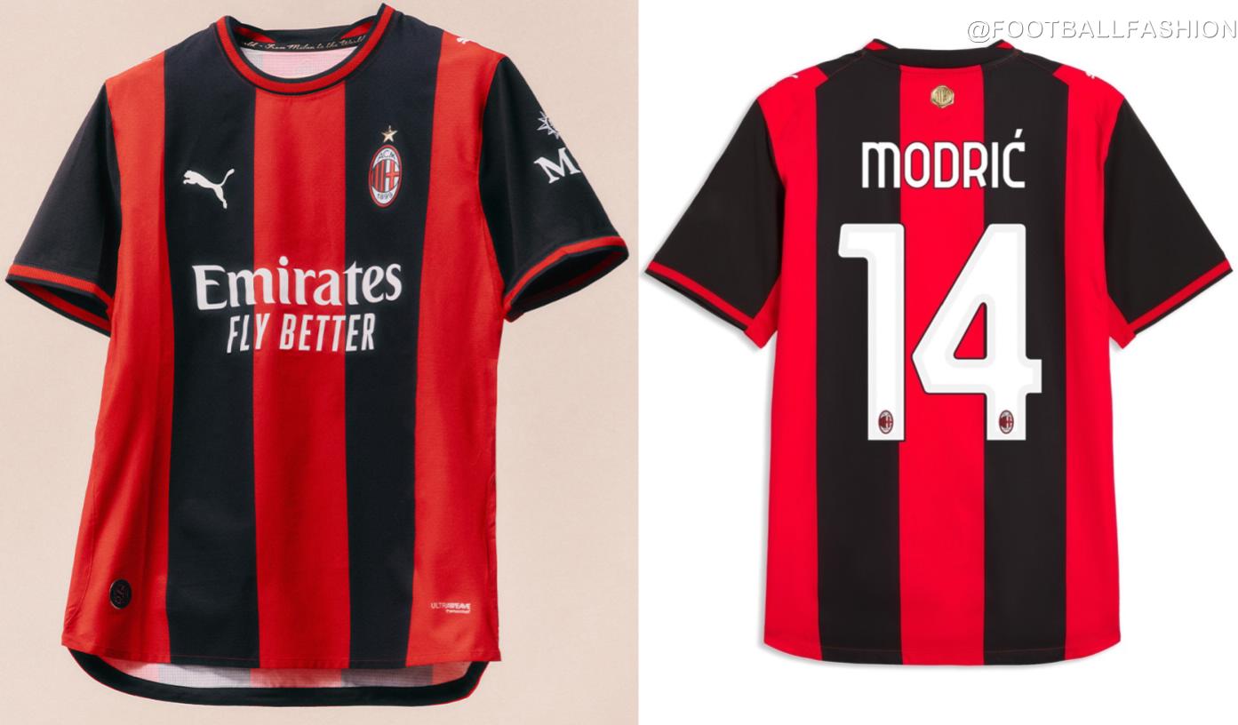The new PUMA AC Milan 2026/27 jersey showcasing the classic wide red and black stripes on the front and back.