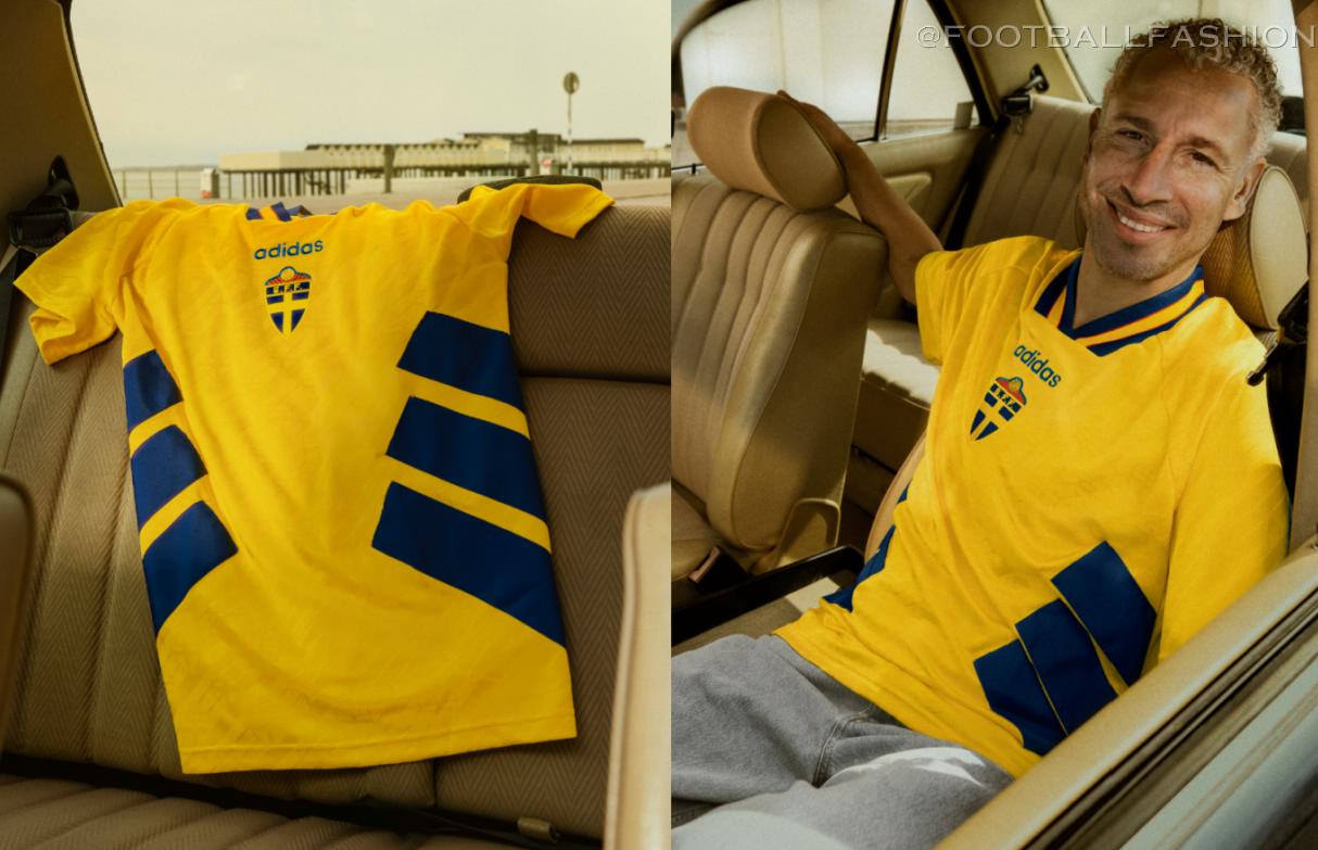 Henrik Larsson wearing the re-released adidas Sweden 1994 World Cup retro jersey during the official campaign shoot.