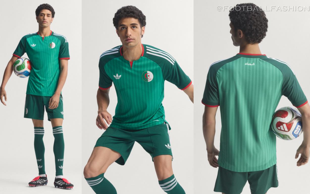 Front view of the official Algeria 2026 away jersey by adidas featuring the national crest and tonal green stripes.