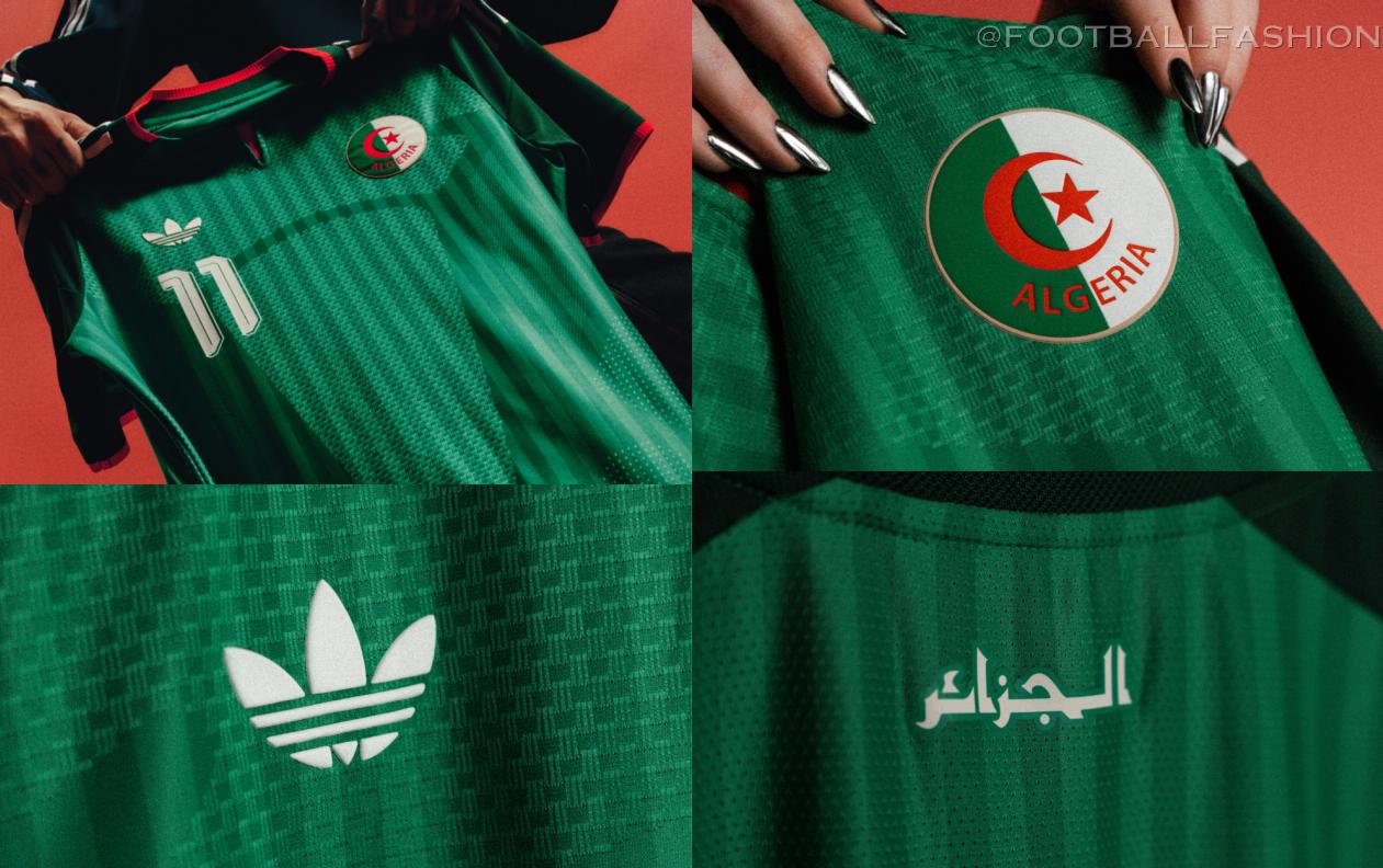Front view of the official Algeria World Cup 2026 away jersey by adidas featuring the national crest and tonal green stripes.