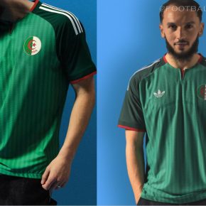 Front view of the official Algeria 2026 away jersey by adidas featuring the national crest and tonal green stripes.