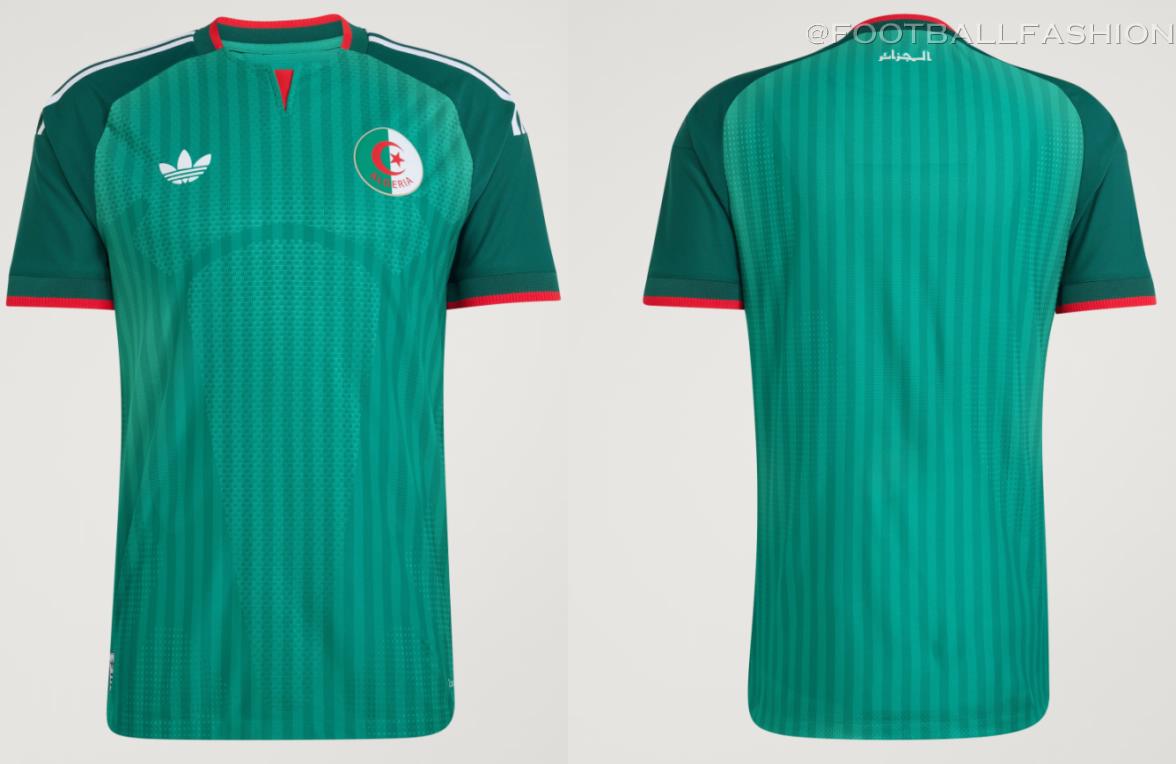 Front view of the official Algeria 2026 away jersey by adidas featuring the national crest and tonal green stripes.