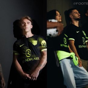 Atlético Madrid 2026/27 Away Jersey by Nike featuring a dominant black color scheme with vibrant Volt details.