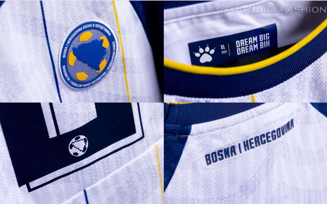 Kelme Bosnia and Herzegovina World Cup 2026 jersey featuring vertical yellow and white pinstripes.