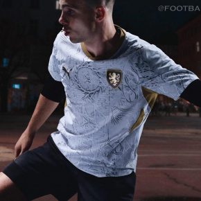 Czechia 2026 PUMA away jersey with gold collar and lion crest badge
