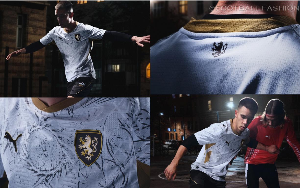 Czechia 2026 PUMA away jersey with gold collar and lion crest badge