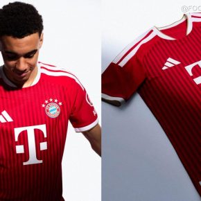 Official FC Bayern 2026/27 home jersey in red and white featuring the special edition cockatoo badge.