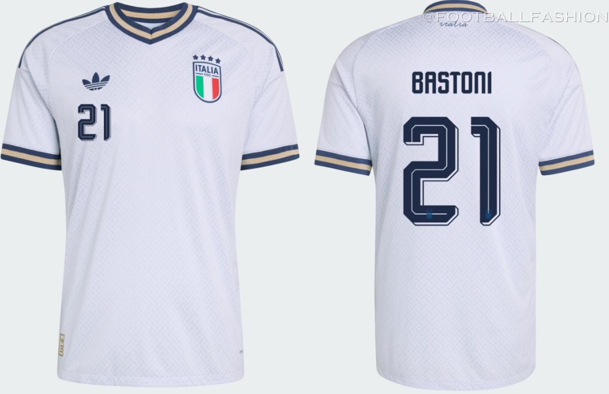 Italy 2026/27 Jersey by adidas featuring a light grey-white base with an all-over geometric monogram pattern