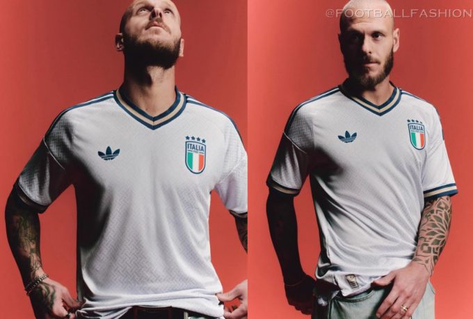 Italy 2026/27 Jersey by adidas featuring a light grey-white base with an all-over geometric monogram pattern