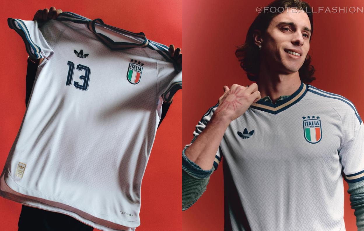 Italy 2026/27 Jersey by adidas featuring a light grey-white base with an all-over geometric monogram pattern