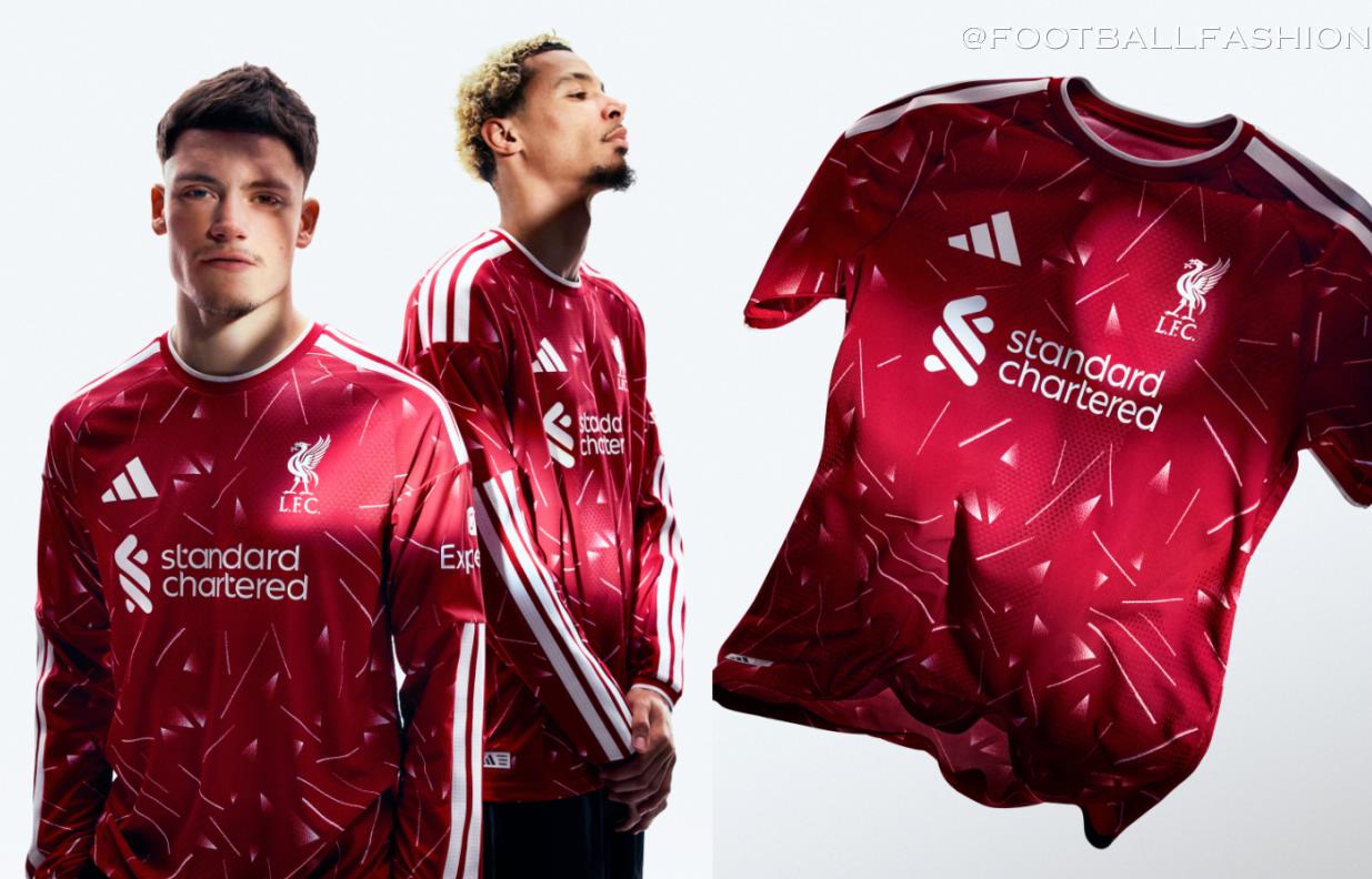 The new red Liverpool 2026/27 jersey by adidas featuring white detailing and geometric patterns